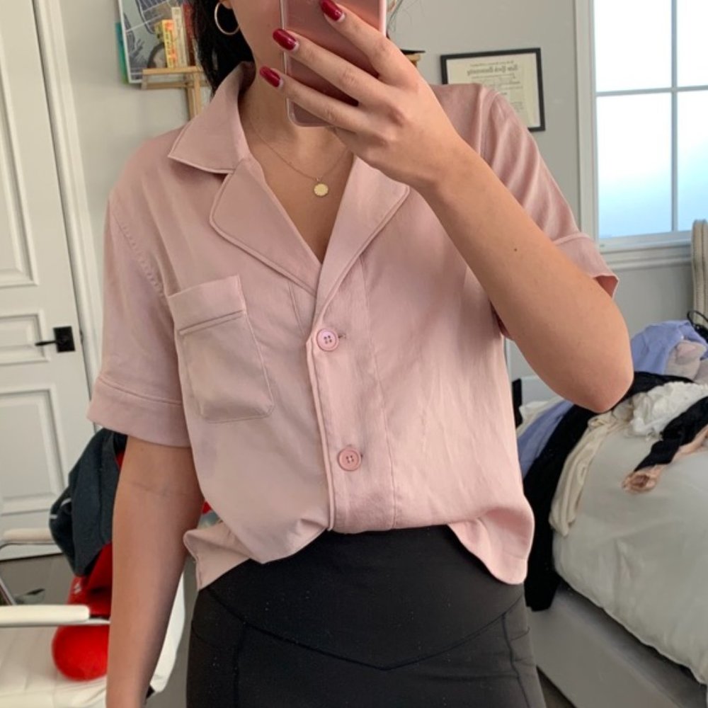 Urban Outfitters Satin Button Up Dusty Pink Size M